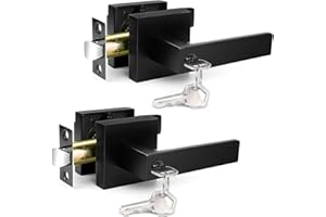 Black Door Handles Interior, 2 Pack Door Knob, Door Lock with Key, Lever Door Handle, Heavy Duty Door Knobs, Keyed Alike Door