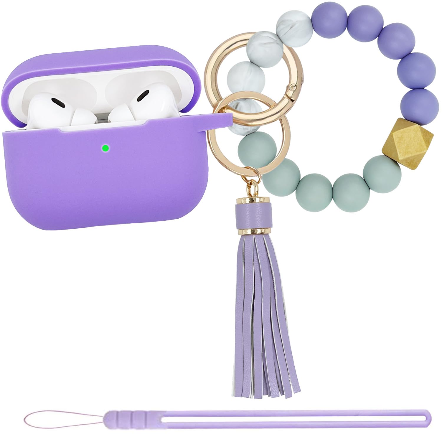 Compatible with Airpods Pro 2nd Generation Case Cover 2022, Soft Silicone Protective Cover with Bracelet Keychain for Apple Airpods Pro 2 Case for Women (Violet)