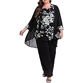 Women's Plus Size Wedding Pant Suits 3 Piece Chiffon Party Outfit for Mother of The Groom Bride Evening Gowns