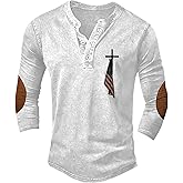 Christian Shirts for Men Jesus Faith Cross American Flag Graphic Henley Shirt Religous Long Sleeve Pullover Tops