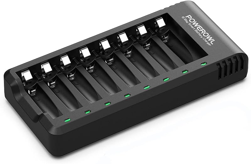 POWEROWL 8 Bay AA AAA Battery Charger USB High-Speed Independent Slots NiMH