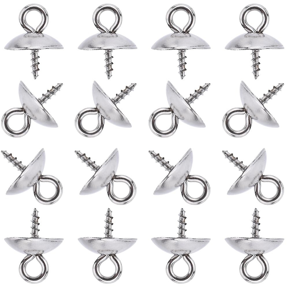 SUNNYCLUE 1 Box 100Pcs Eye Pin Bails Screw Eye Pin Bail 304 Stainless Steel Bead Cap Small Screw Eye pins Clasps Hooks Pin Eye Screws Connectors for jewellery Making Accessories DIY Half Drilled Beads