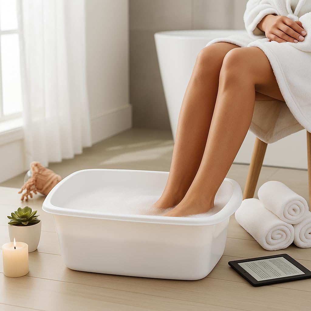 Tribello Plastic Wash Tub Dishpan Basin and Foot Bath for Soaking Feet, Laundry Hand Wash Bucket, Dish Pans for Washing and Storage Cleaning Supplies - 12 Quarts - Heavy Duty - Made in USA (White)