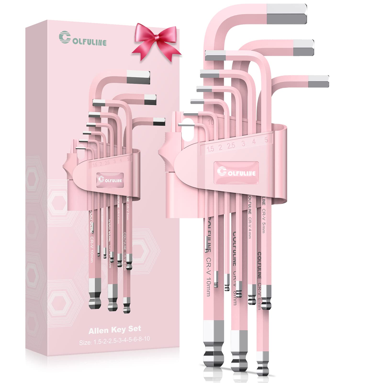 Photo 1 of COLFULINE 9 PCS PINK Allen Key Set, Long Ball End Hex Key Set, Cr-V Allen Wrench Set for Women, Size 1.5-10mm with Colour-Coding for Best Gifts and Home Repair