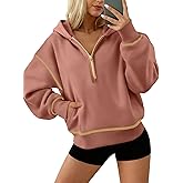 ATHMILE Womens Fall Hoodies Half Zip Sweatshirts Long Sleeve Cropped Hooded Pullover Winter Fashion Clothes 2025