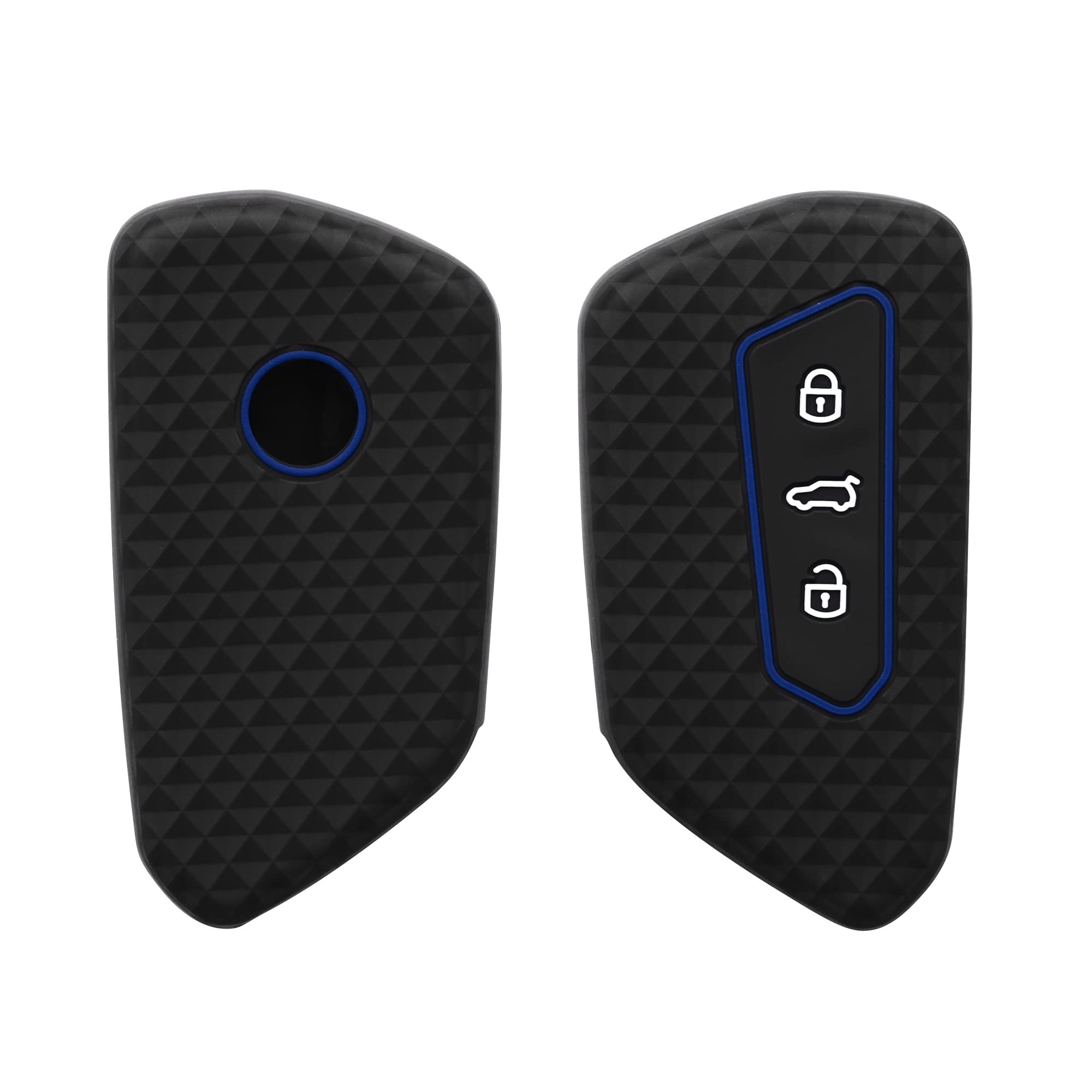 kwmobile Key Cover Compatible with VW Golf 8 3 Button Car Key - Soft Silicone Car Key Fob Holder Protector Case - Black/Blue — image 1