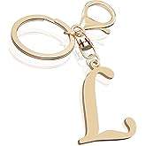 Cute Stainless Steel Gold Initial Letter Keychain for Women Girl, Charms for Key Handbag Backpack Bag, Personalized Gift