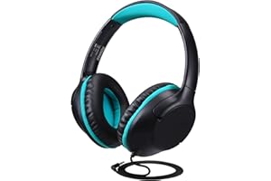 POWMEE Kids Headphones Over-Ear Headphones for Kids/Teens/School with 94dB Volume Limited Adjustable Stereo 3.5MM Jack Wire Cord for Fire Tablets/Travel/PC/Phones(Black)