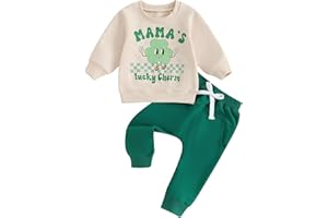 Dewadbow Toddler Baby Boy Girl St. Patrick's Day Outfit Lucky Clover Sweatshirt Top Pants Set Cute Irish Outfits