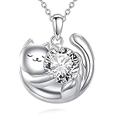 HUKKUN Cat Necklace 925 Sterling Silver Kitten Pendant Necklace Gift for Cat Lovers