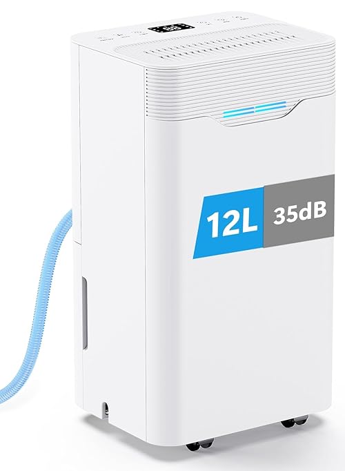 Dehumidifiers for Home, 12L/Day Continuous Drainage Dehumidifier with Humidity Display, 3 Working Modes, 24H Timer, Quiet Compression Dehumidifier for Drying Clothes, Apartment, Basement