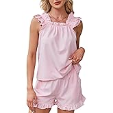 Wyeysyt Summer PJs for Women Set, Womens Floral Pajama Set Trim Cami Top and Shorts 2 Piece Sleepwear Set
