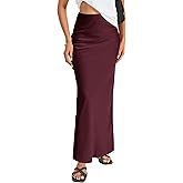 Vrtige Women's Elegant Satin Silky High Waist Zipper Flowy A Line Maxi Long Skirt