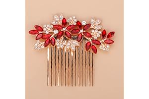 Teyglen Women's Dainty Silver Gold Rhinestones Hair Comb - Luxurious Hair Accessories with Shiny Red Blue Rhinestones, Bridal Side Hair Combs for Women Bride Girls (Gold, Red)