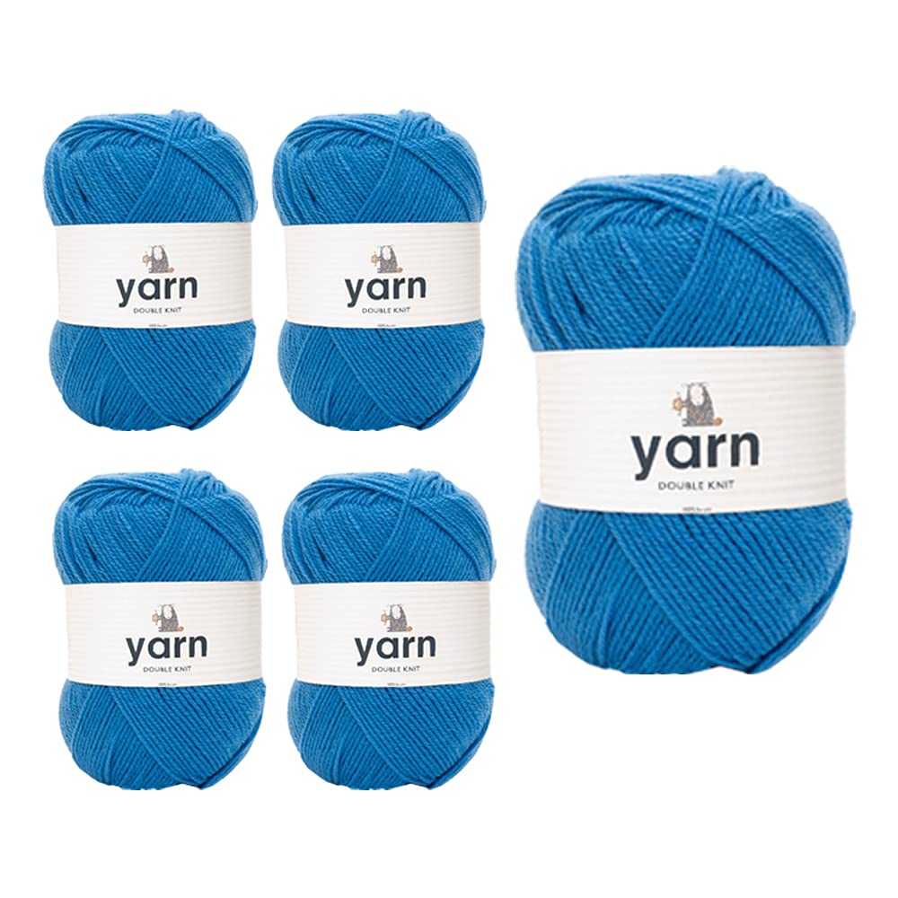Korbond DK Blue Yarn - 5 x 100g Acrylic Wool - Lightweight, Hypoallergenic & Durable Double Knit Crochet Yarn Knitting Wool (1450m Total)