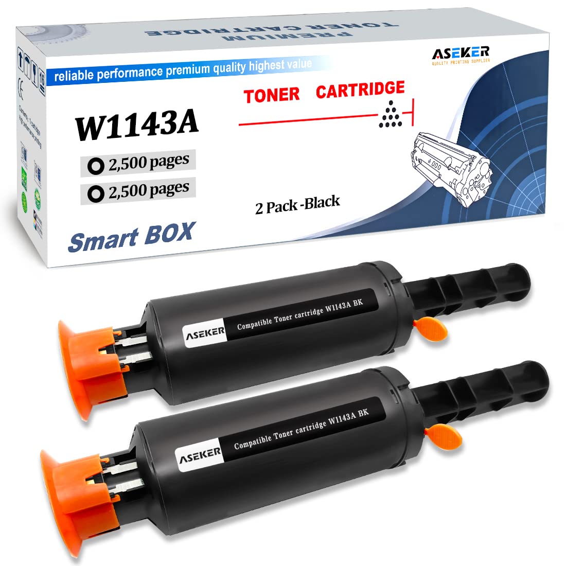 ASEKER Compatible Toner Cartridge 143A W1143A 143AD W1143AD for HP Neverstop Laser MFP 1202w 1202nw 1201n 1001nw Printers, Standard Capacity 2500 Pages ( Black, 2 Packs)