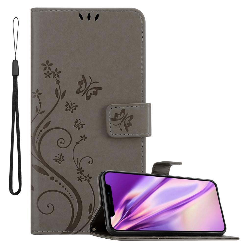 cadorabo Book Case works with Apple iPhone 11 PRO MAX (XI PRO MAX) in FLORAL GREY – Cover in Flower Design with Magnetic Closure, Stand Function and 3 Card Slots - Wallet Etui Pouch PU Leather Flip