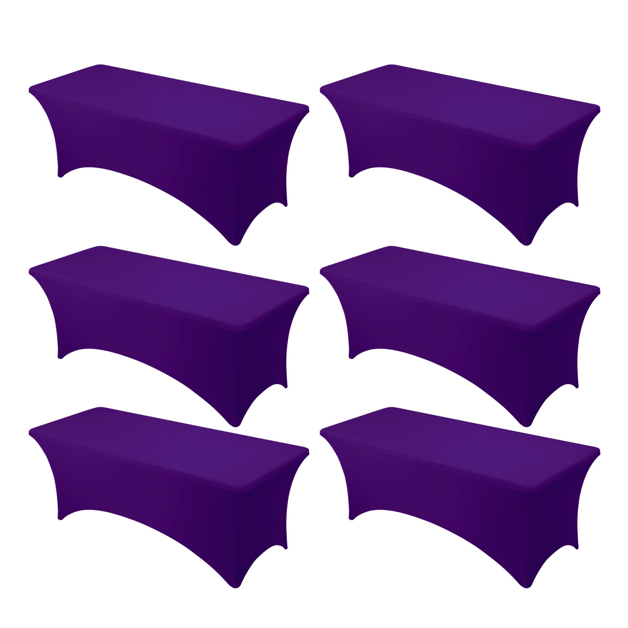 Photo 1 of Dailyset 6-Pack Premium Purple Spandex Tablecloths for 8ft Rectangle Tables, Stain & Wrinkle-Resistant, Washable Stretch Polyester Fitted Table Cover for Weddings, Banquets, Trade Shows Events