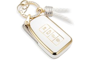CTRINEWS for Lexus Key Fob Cover with Luxury Diamond Bling Braided Keychain, Upgraded Soft Case for GS GS-F ES RC RC-F NX LX570 RX350/450h (4 buttons) Shell (Gold Bling, A1)
