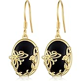 14K Yellow Gold Hummingbird/Butterfly Earrings 925 Sterling Silver Hummingbird/Butterfly Black Onyx Dangle Earrings Birthday Jewelry Gifts for Women