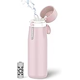 PHILIPS Water Bottle with Filter, Filter Water Bottle Stainless Steel with GoZero Everyday BPA-Free Tap Water Filter, Water Filter Bottle Keep Drink Cold 24 Hours, 1 Filter for 40 gal / 2 Months