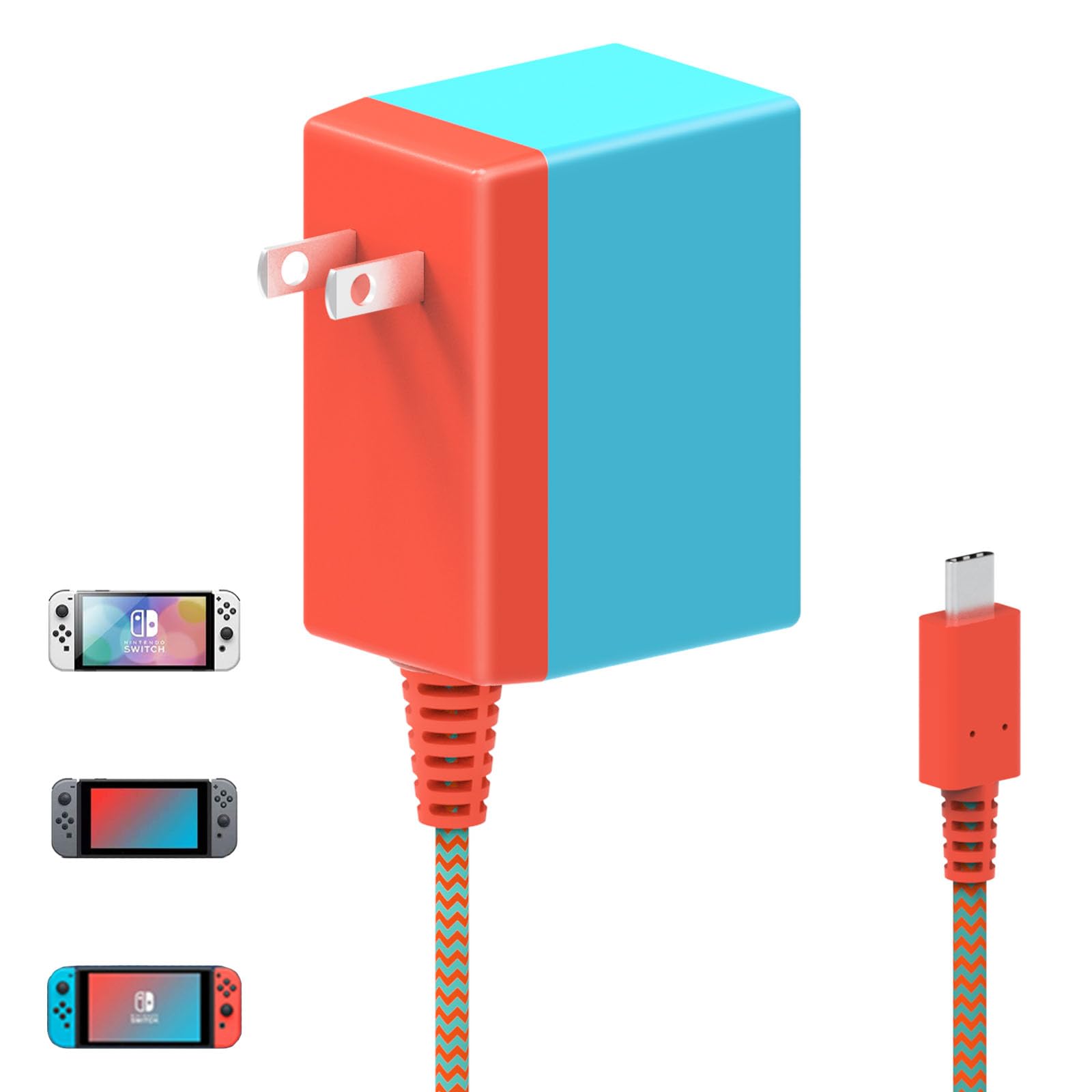 Nintendo Switch Charger, 39W AC Adapter Cable Power Cord for Switch Lite OLED Controller, 15V 2.6A USB Type C Supply Accessories, Support TV Dock Mode and Fast Charging