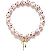 Blue Drop Bow Bracelet Pink Blue Flower Ceramic Beads Porcelain Beaded Bracelets for Women Ethnic Vintage Jewelry