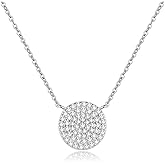 LAVISHE 925 Sterling Silver Cubic Zirconia Pave Disc Round Pendant Necklace 18 inch