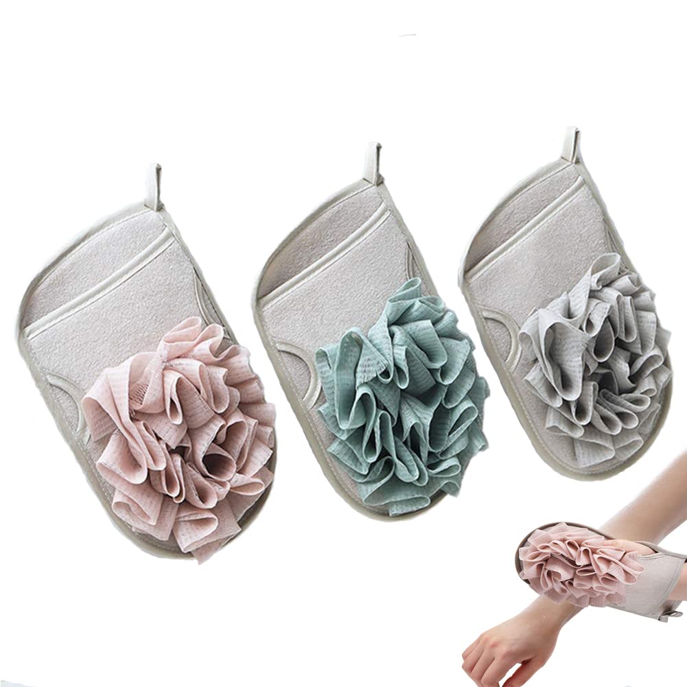Exfoliating Glove for Body Set of 3 - Bath Sponges for Adult - Double sided Bath Spongs Exfoliating Glove Clean Skin