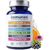 Immuneti Advanced Immune Support – Doctor Formulated 6-in-1 Daily Immunity Supplement – Made in USA – With Vitamin C, D3, Zinc, Elderberry, Garlic & Echinacea - Vital Nutrients & Antioxidants (1)