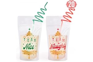 xo, Fetti Red + Green Christmas Drink Pouches + Xmas Tree Straws - 20 count | Team Naughty + Team Nice, Christmas Drinkware