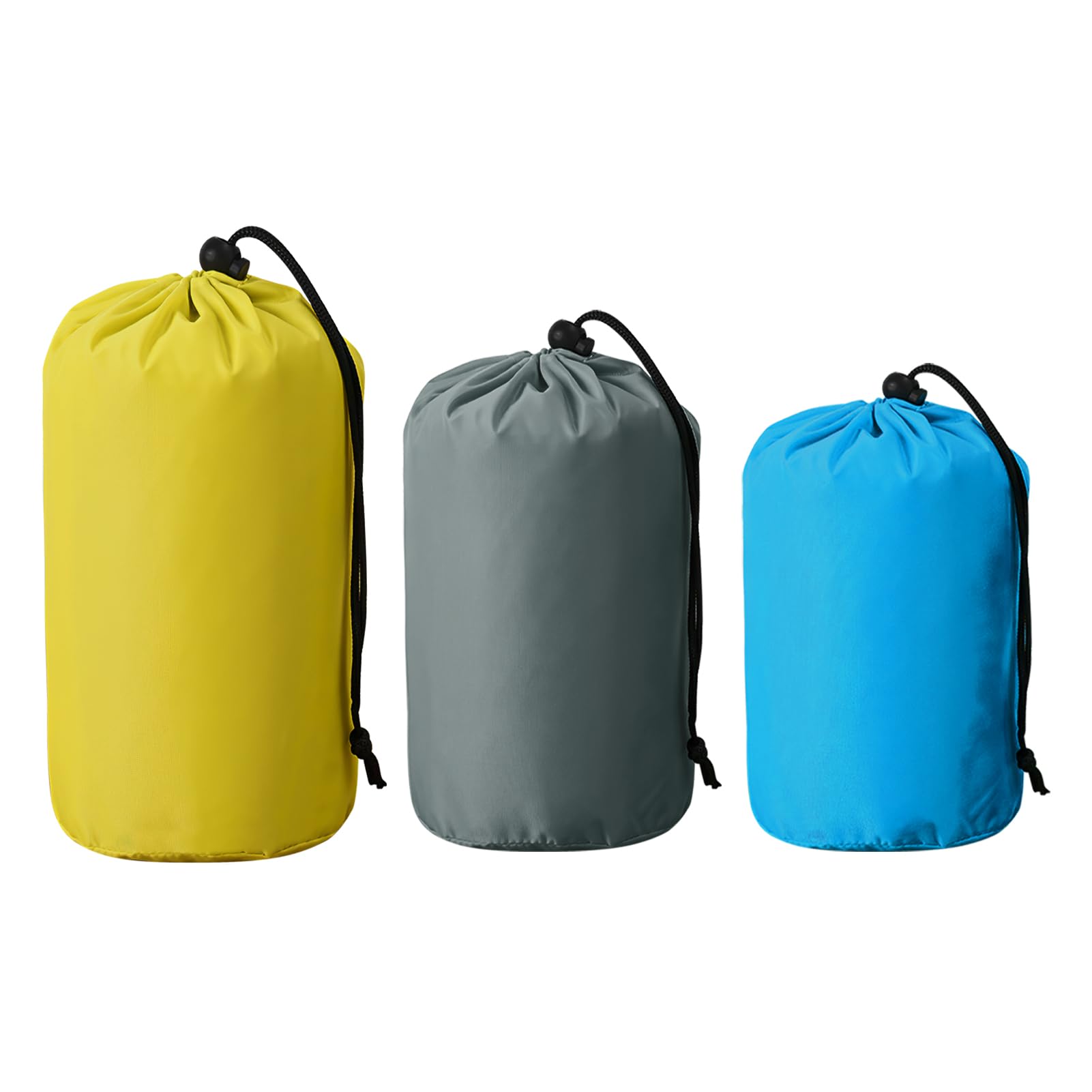 Fascetta 3Pcs Stuff Sack Waterproof Outdoor Small Items Storage Stuff Bag Portable Hanging Drawstring String Nylon Sacks for Boating Hiking Camping Travel Beach Sandbags Sky Blue Gray Yellow