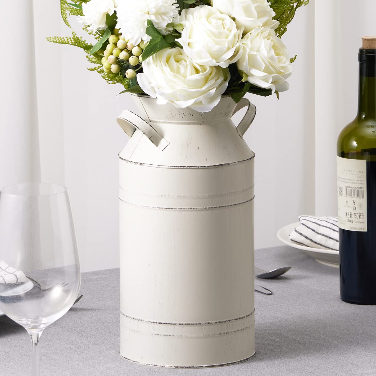 Photo 1 of 12" inch, Large Galvanized Metal Farmhouse Tin Milk Can for Kitchen Cabinets Bedroom Decorative, Rustic Tall Milk Churn Jug Floor Vase, Vintage Country Flower Holder Pitcher, House Warming Gifts