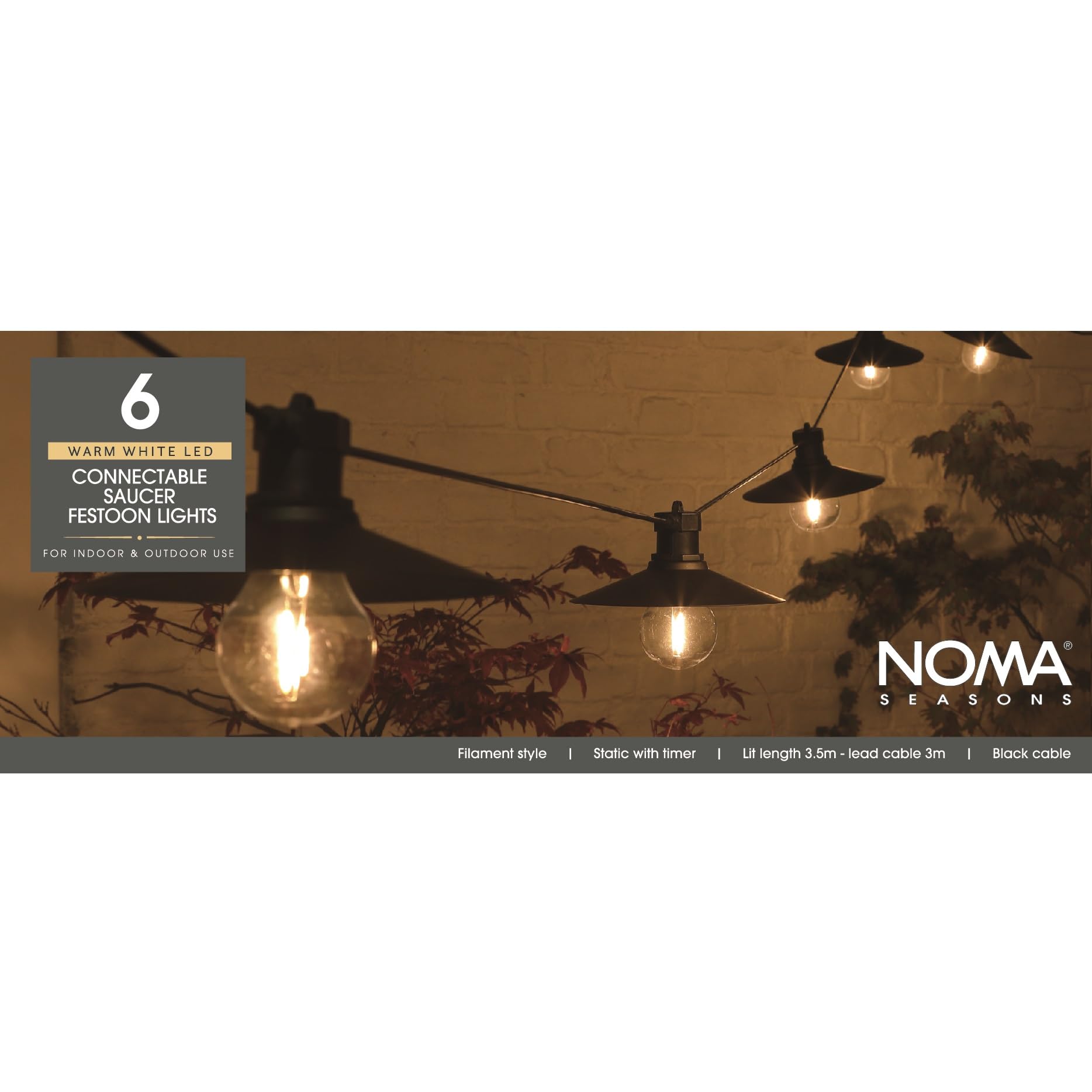 NOMA Connectable Festoon Lights with 6 Saucer Style LED Bulbs