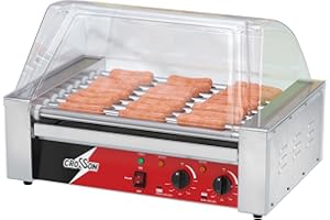 CROSSON Hot Dog 9 Roller Grill Cooker Machine with Transparent Sneeze Guard,9 Nonstick 304SS Rollers and Dual Temp Control,Commercial Hot Dog Cooker Machine-120V, 1350W