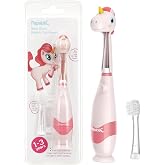 Papablic Toddler Electric Toothbrush for Age 2-4, Pink Unicorn Doris | Baby Electric Toothbrush, Cute Dino Cover, Smart LED Timer, 2 Brush Heads
