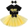 HAPPYMA Baby Girls One 1st Birthday Outfit Bee Sunflower Romper Tulle Tutu Skirt Sequin Bow Party Clothes Set