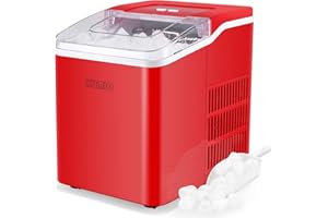 KUMIO Countertop Ice Maker, 9 Bullet Ice Fast Making in 6-8 Mins, 26.5 lbs in 24 hrs, Self-Cleaning Ice Makers Countertop, Quiet Ice Machine with Ice Scoop & Basket, Red