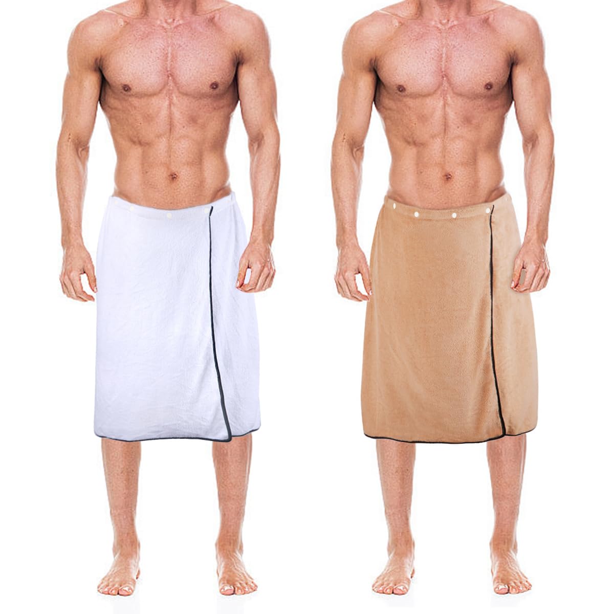 kilofly 2pc Men's Adjustable Shower Wrap Bath Towel with Snap Closure 26 x 54 inch