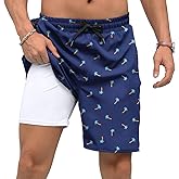Adisputent Mens Swim Trunks with Compression Liner Quick Dry Swimsuit with Zipper Pockets Bathing Suit Beach Swim Shorts