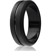 ROQ Silicone Rubber Wedding Ring for Men, Comfort Fit, Men's Wedding Band, Breathable Rubber Engagement Band, Engraved Middle Line and Dome Solid, Multi Packs, Multi Colors
