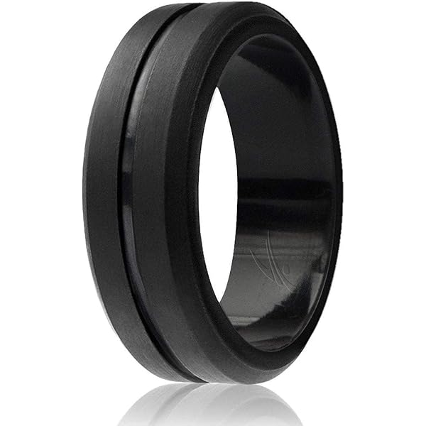 ROQ Men's Silicone Wedding Rings - Breathable Airflow Design, 8mm Beveled, Hypoallergenic, Size 14 (Black, Silver, Grey, Blue)