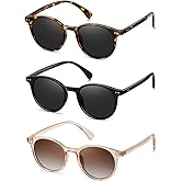 NCLLCE Small Round Polarized Sunglasses for Women Classic Vintage Style UV400 Protection(3 Pack)