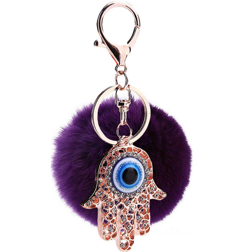 JK Home Pompom Ball Hand Pendant Keychain for Car Phone Bag Toy Dark Purple