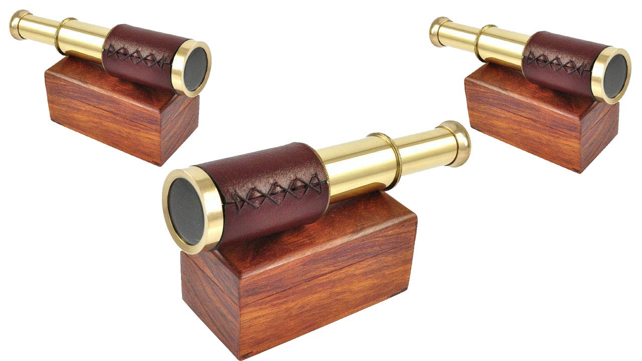 6 Inch Vintage Antique Handheld Adjustable Zoomable Monocular Nautical Brass Telescope In Hand Crafted Wooden Pouch Navy Pirate Navigation Spyglass Pirate Accessory Gifts For Kids
