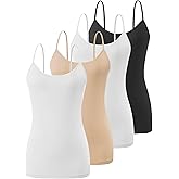 Air Curvey 4 Pack Camisole Tops for Women Basic Undershirt Tanks Adjustable Spaghetti Straps Camis Seamless Soft Layering Top