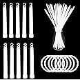 White Glow Sticks Bulk Including 50pcs 8” White Glow Stick Connectors and 10pcs 15mm Thick Bright White Light Sticks Glow in The Dark Party Favors for Christmas Valentine's Day Easter 4th of July