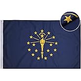 VICDRIA Indiana State Flag 6x10 Ft, Deluxe Full Embroidered Heavy Duty 100% Polyester Durable IN Outside Flags, Indoor/Outdoor, Sewn Stripes and Brass Grommets