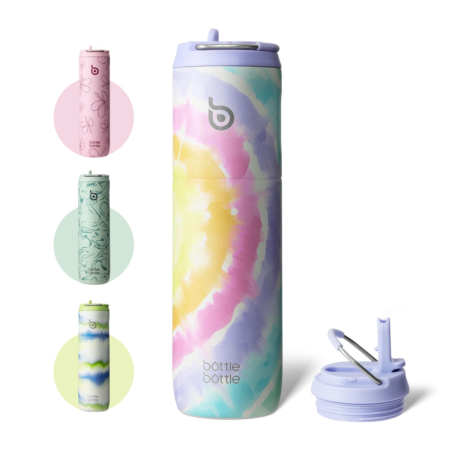 Photo 1 of BOTTLE BOTTLE Insulated Water Bottle 24oz with Straw Lid and Handle for Sports Travel Gym Stainless Steel Water Bottles Double-Wall Vacuum Metal Leak Proof BPA-Free (Cotton Candy)