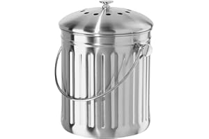 OGGI Countertop Compost Bin with Lid-1 Gallon Indoor Compost Bin w/Charcoal Filter, Stainless Steel Compost Container, Ideal Kitchen Compost Pail, Eco Friendly Products
